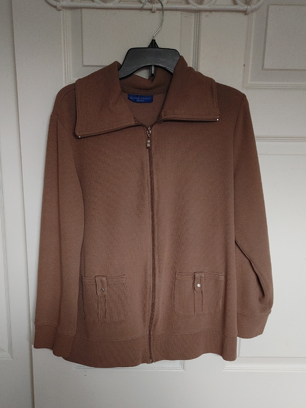 Karen Scott Brown Full‑Zip Knit Jacket